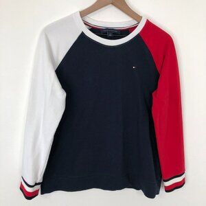 Tommy Hilfiger Sweater Women Large Red Blue White Long Sleeve Pullover Logo